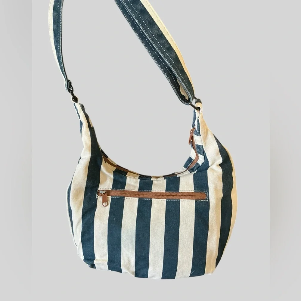 Kavu Canvas Hobo Bag Striped Sling Crossbody Adjustable Strap